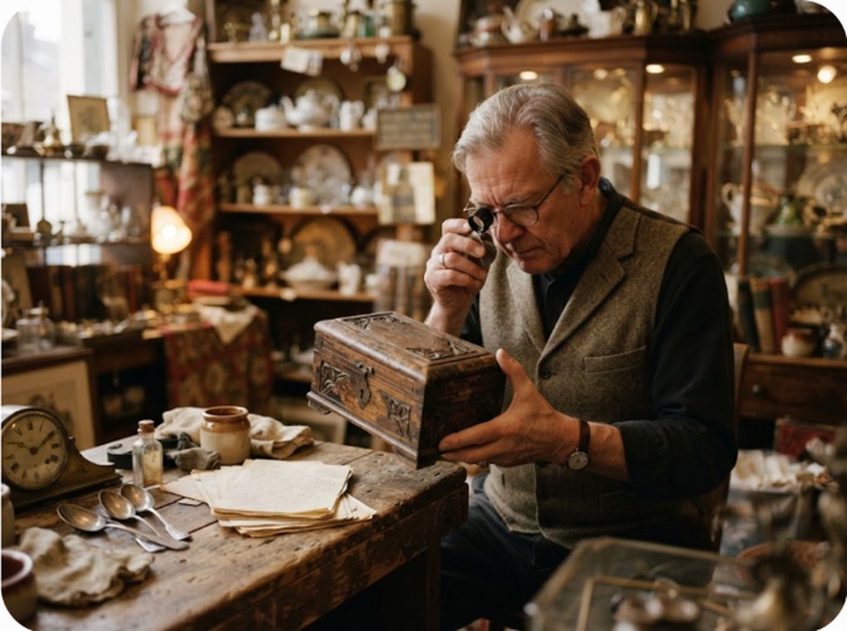 Un Antiquaire Face À Une Boîte Pleine De Mystères